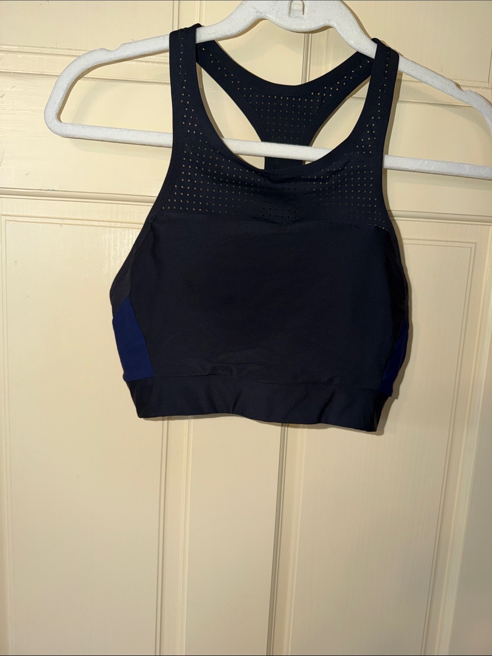 Athleta Navy and Blue Perforated Racerback Sports Bra